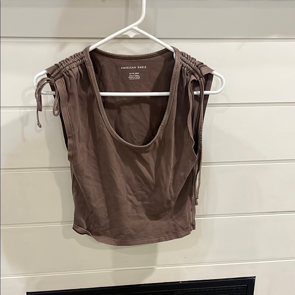 Brown Scoop Neck Sleeveless Crop Tank Top